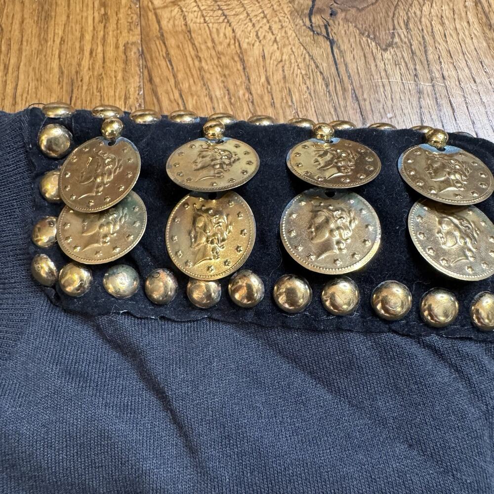 VTG Gepetto Long Sleeve Top With Gold Coin and Studded Embellishments Womens L - Picture 4 of 8
